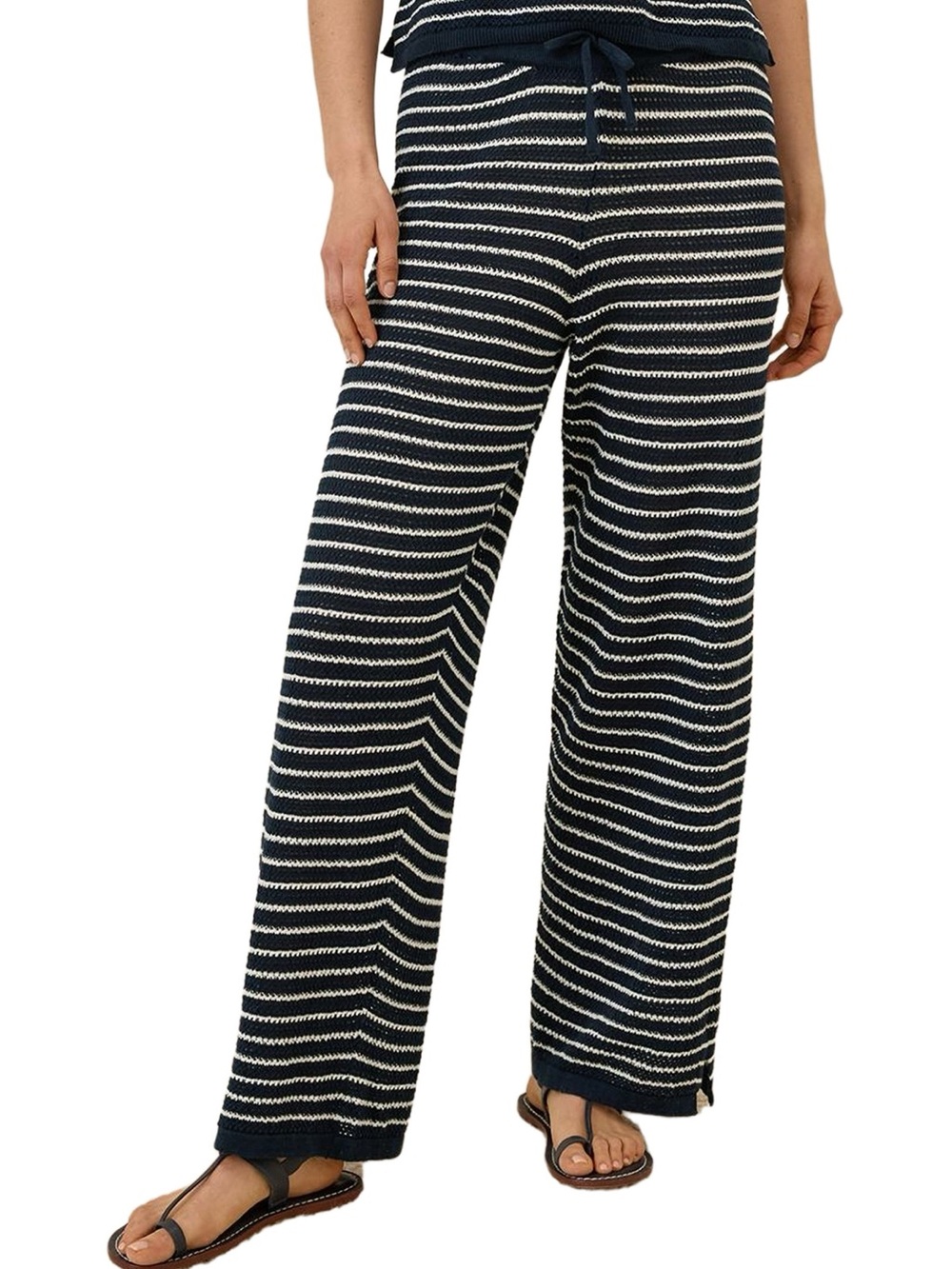Pact Navy & White Striped Knit Wide-Leg Pants